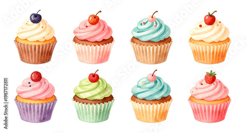 cupcake, dessert, sweet, bakery, cake, frosting, colorful, sugar, treat, food, snack, pastry, decoration, sprinkle, illustration, design, simple