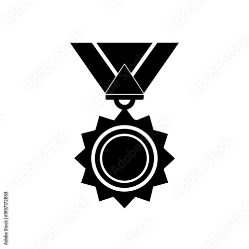 Black star-shaped medal with ribbon and pin attachment