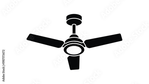 Ceiling fan with three blades and motor housing mounted on ceiling fixture