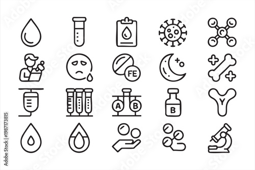 Medical Laboratory Icon Set for Blood Test and Diagnostics