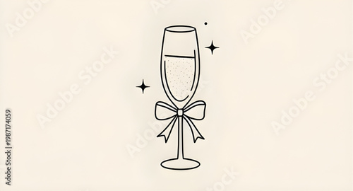 champagne, flute, glass, celebration, party, wedding, drink, alcohol, festive, bow, ribbon, elegant, toast, luxury, design, symbol, simple