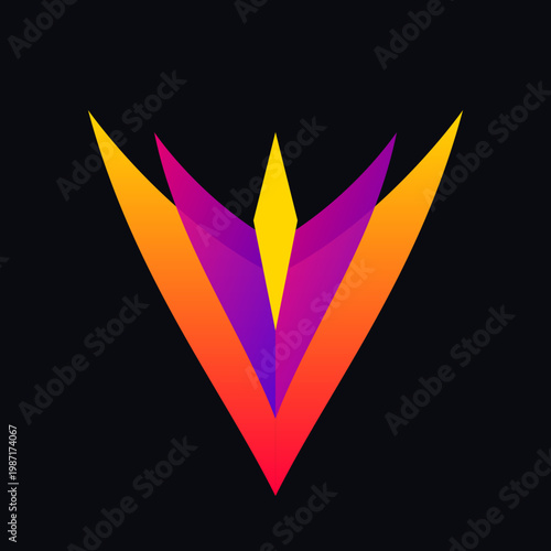 Vibrant geometric phoenix wing logo icon featuring colorful overlapping sharp angular shapes on black Illustration