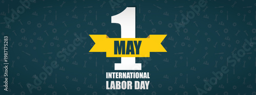 International labor day may 1st greeting card design with tools pattern background