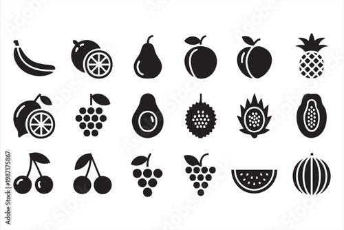 Healthy Food Fruit Symbols for Vegan Diet and Clean Eating Concepts