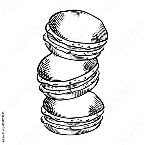 Composition with vector sweets and macarons. Macarons, sweets, and pastries for menus, decor, and elements