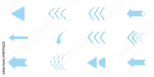 halftone arrow icons set gradient blue dotted direction symbols