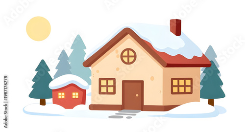 winter, snow, house, shed, cozy, cold, landscape, home, season, snowfall, frost, village, cabin, outdoor, holiday, design, simple