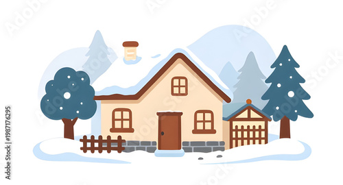 winter scene, snowy house, cozy cabin, snow landscape, winter home, snow shed, cold weather, holiday scene, winter village, frosty house, snowy cabin, outdoor winter, seasonal illustration, christmas 