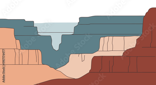 Abstract canyon illustration depicting landscape scenery in simple vector art