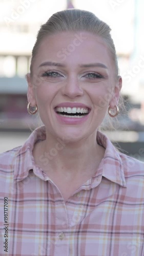 Portrait of Excited Young Woman Screaming Outdoor, Vertical Video