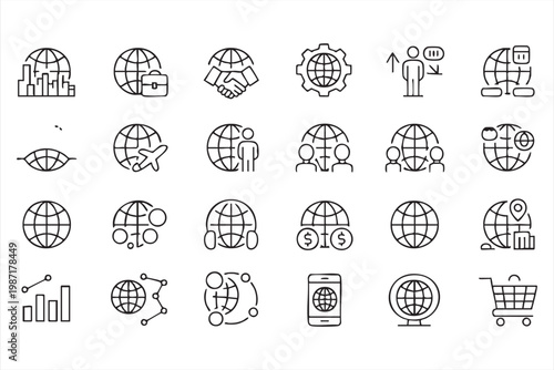 Business and Globalization Icons for Corporate and Digital Economy