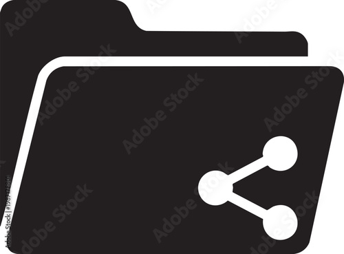 Black folder icon, shared file symbol, vector graphic, flat design, simple illustration