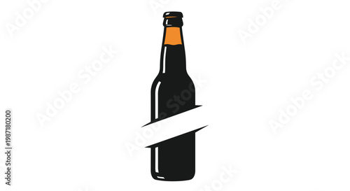 Dark beer bottle silhouette is shown with an orange label area and a blank white banner across its center.
