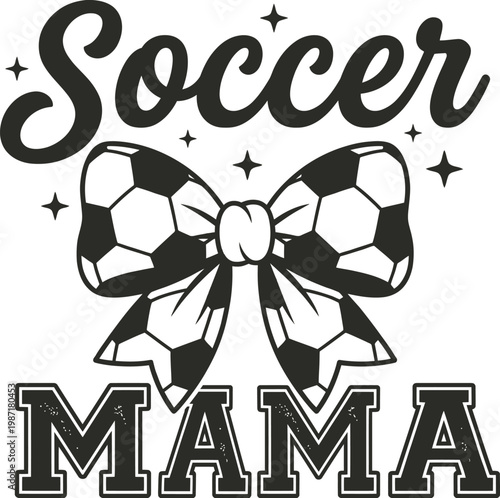Soccer Mama Typography with Soccer Ball Bow Vintage Design