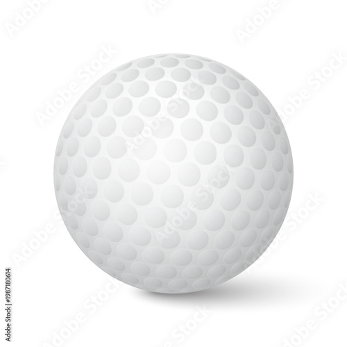 White golf ball with detailed dimple texture isolated on a clean light background with soft shadow in a minimal studio composition