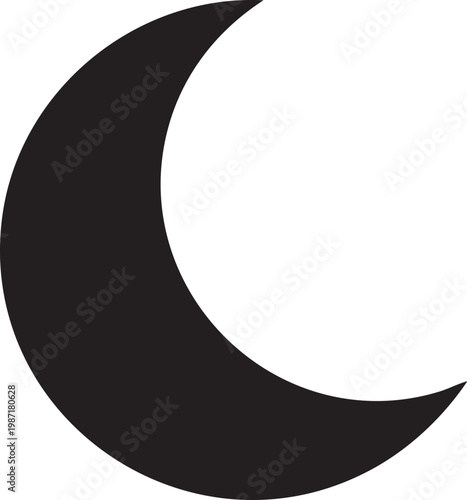Crescent Moon Icon, Lunar Symbol, Black Vector, Night Sky Element