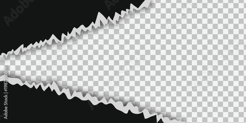 Torn paper edge with transparent background and checkered pattern for design and layout purposes in graphic projects