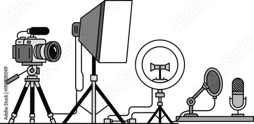 Filmmaking and Vlogging Equipment Set: Camera, Lights, Microphones