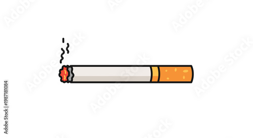 A single lit cigarette featuring a brown filter and glowing red embers releases thin wisps of grey smoke against a clean and minimalist white studio backdrop.