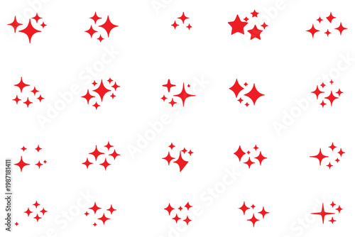 Sparkle star vector icons set. Star icons vector set. Shine or sparkle vector set of ten various stars in yellow color on white background. Vector illustration.