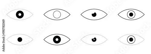 Eye Icon Set in Outline and Filled Style – Vision, View, Visibility Vector Collection