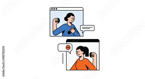 Online Communication: Two Women Video Calling and Chatting