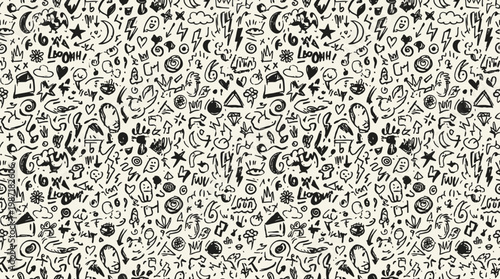 Black and white doodle symbols.