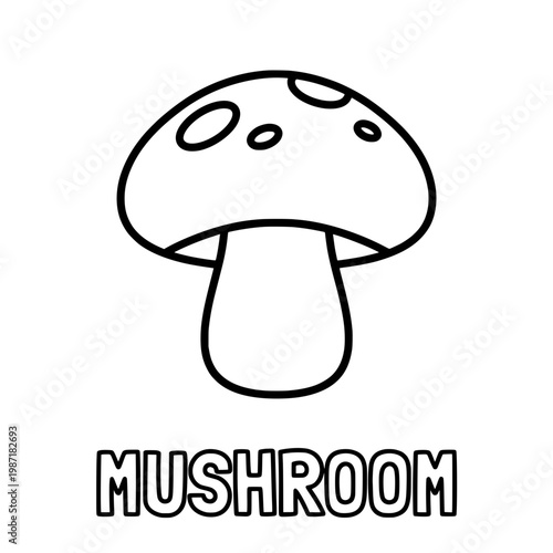 Simple black and white illustration of a mushroom for coloring.