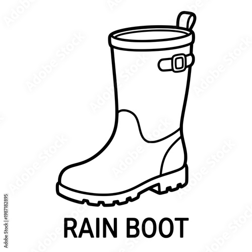 Black and White Illustration of a Rubber Rain Boot.