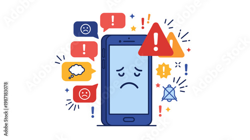 Sad Face on Mobile Phone Screen.