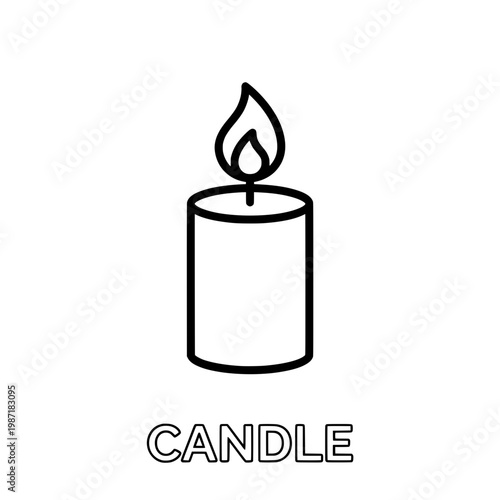 Simple Black and White Candle Burning with a Flame.