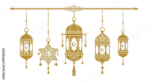 Golden Lanterns with Star Decoration Hanging.