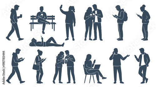 Silhouettes of people in various poses.