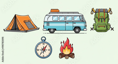 Camping gear and travel essentials for outdoor adventure.