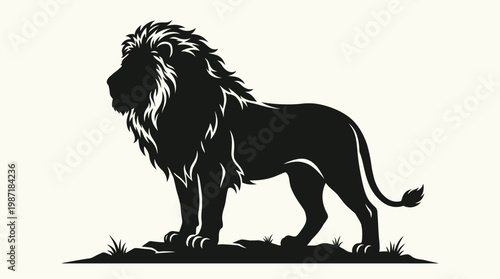 Majestic Lion Standing on Grassy Hill.