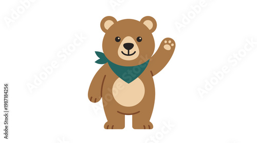 Brown bear cartoon waving hand.