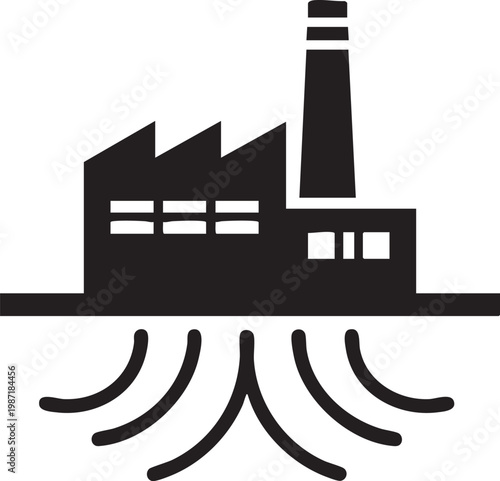 Industrial factory, pollution, smokestack, environmental impact, black silhouette