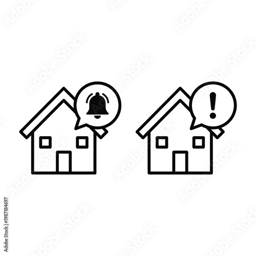 House icons with bell and exclamation mark symbols