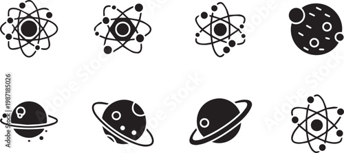 Science and Space Exploration Atom and Planet Silhouette Set