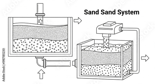 Diagram of a sand filtration system for water purification.
