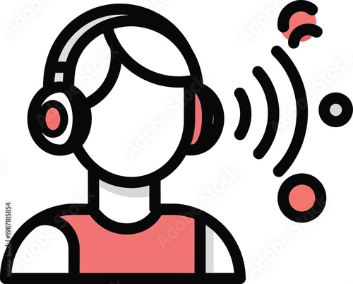 Person Listening Music with Headphones and Sound Waves Icon