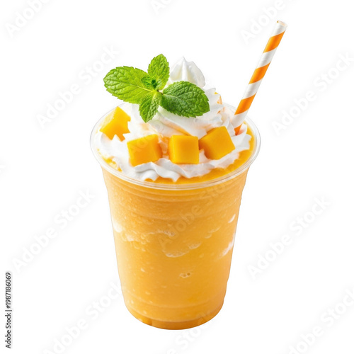 A refreshing glass of pineapple and mint smoothie with ice cubes