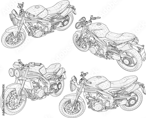Modern Superbike Illustration of a Grey Sport Racing Motorcycle Showcasing Large CC Displacement and Performance-Driven Engineering