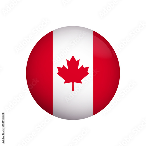 Glossy Canada Flag Button Icon Round Canadian National Symbol Vector Illustration