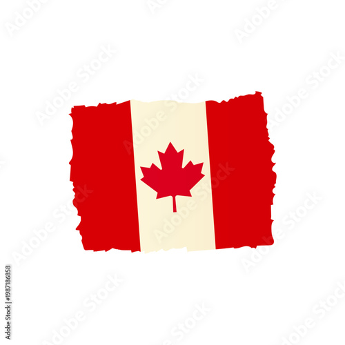 Canada Flag Brush Stroke Vector Artistic Grunge Canadian National Symbol with Ragged Edges