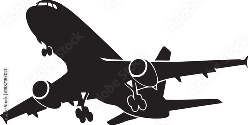 Airplane, aircraft silhouette, black plane icon, vector illustration, transportation symbol
