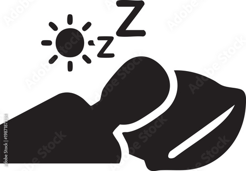Sleeping person icon, daytime snooze, zzz symbol, black silhouette