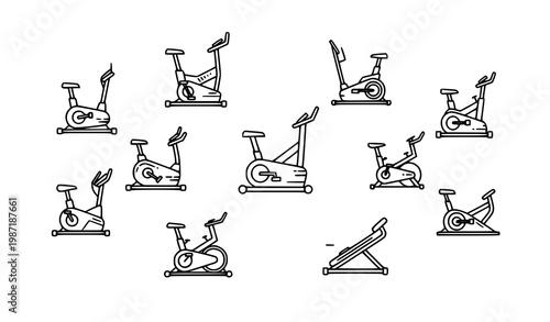 Continuous line stationary bike illustration with abstract fitness cycling motion and modern workout concept vector design