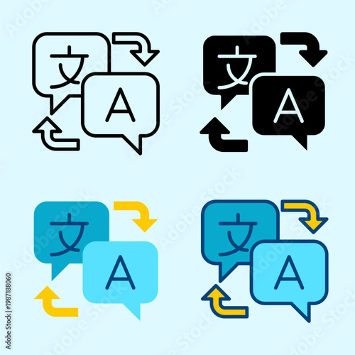 language translate icon communication speech bubble and arrows outline and flat style global translation concept multilingual interaction symbol edittable stroke