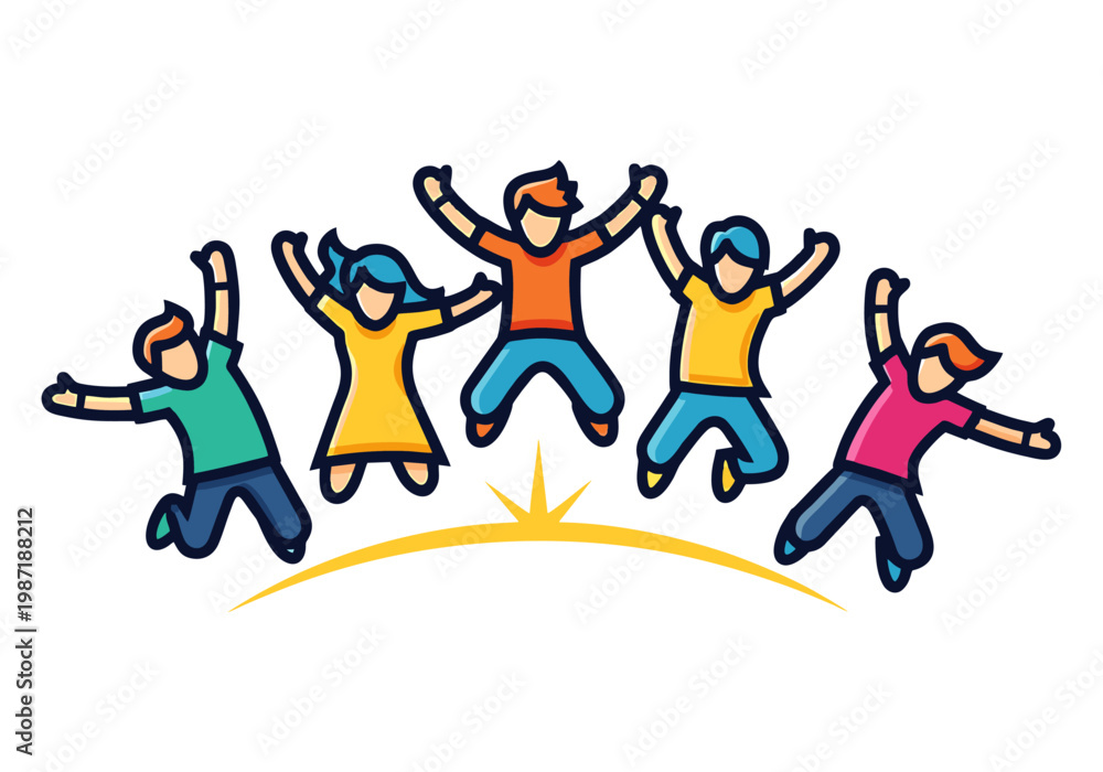 Obraz premium Group of diverse children jumping and cheering
